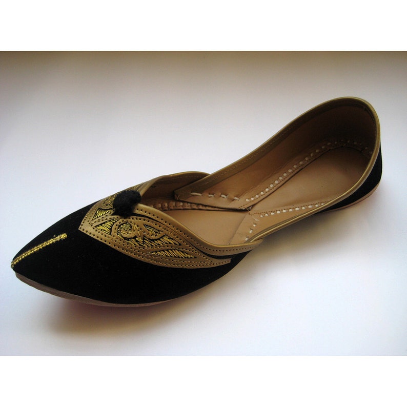 Black FlatsEthnic ShoesVelvet ShoesGold ShoesHandmade Indian Designer Women Shoes or SlippersMaharaja Style Women Jooties