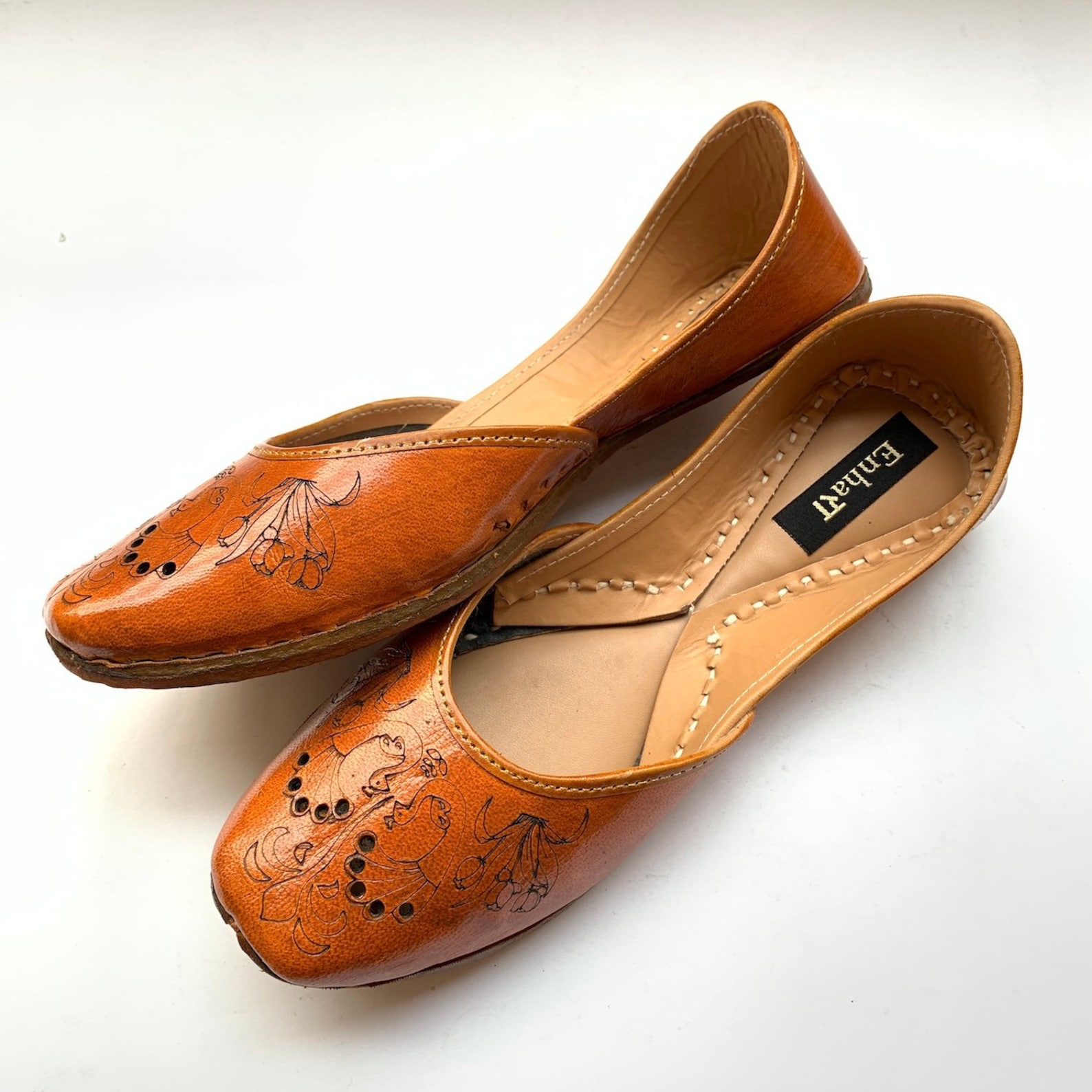 brown peacock etched womens leather ballet flat shoes, indian shoes, handmade designer shoes/juttis or mojaris