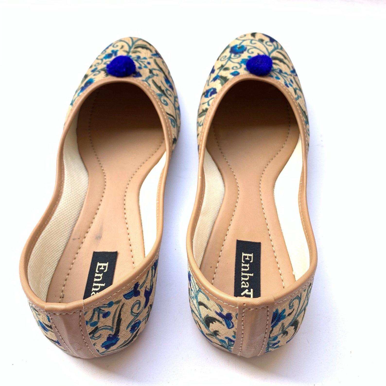 blue floral ballet flat shoes for women, slip on shoes, indian shoes, handmade designer shoes