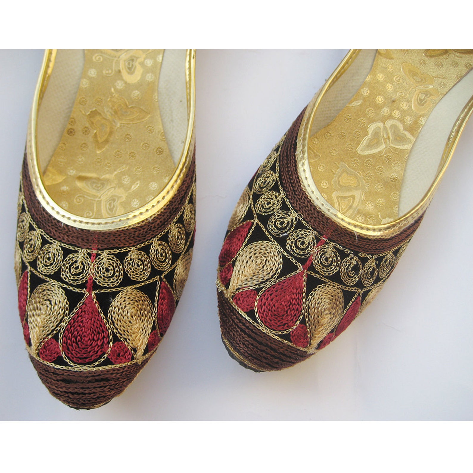 us size 8.5 - deep red women flat shoes, multi color ballet flats, red embroidery shoes, women slip on shoes, ethnic shoes, indi
