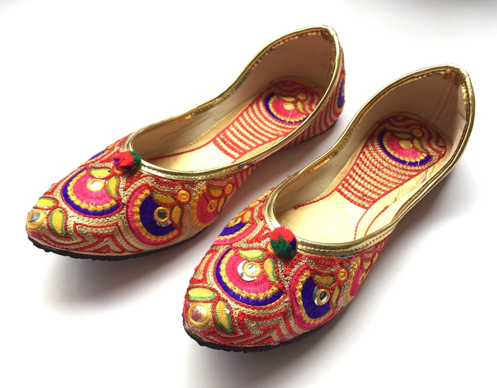 us size 8.5 - womens multi color paisley ballet flat shoes/boho shoes/slip on shoes/handmade indian designer women mojaris or ju