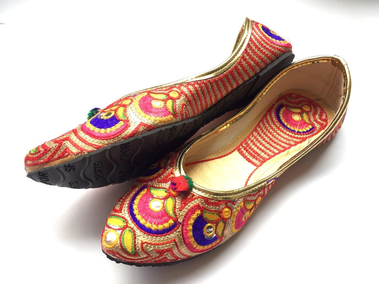 us size 8.5 - womens multi color paisley ballet flat shoes/boho shoes/slip on shoes/handmade indian designer women mojaris or ju