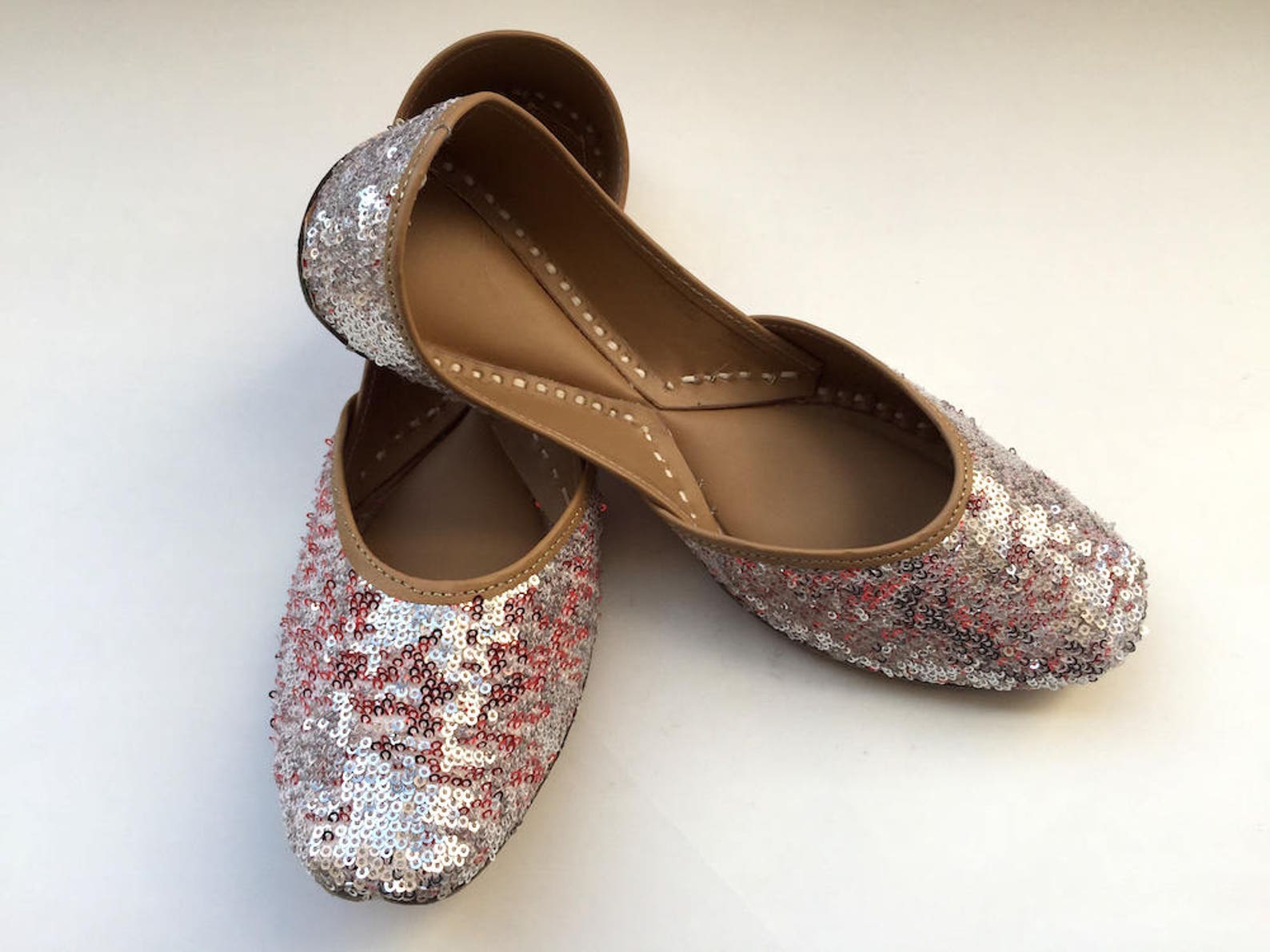 women silver sequins ballet flats, red sequins shoes from enhara, wedding shoes, women shoes, bridal ballet flats, sequins glitt