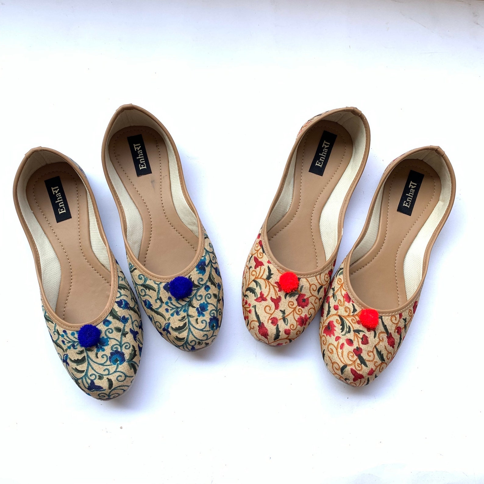 blue floral ballet flat shoes for women, slip on shoes, indian shoes, handmade designer shoes