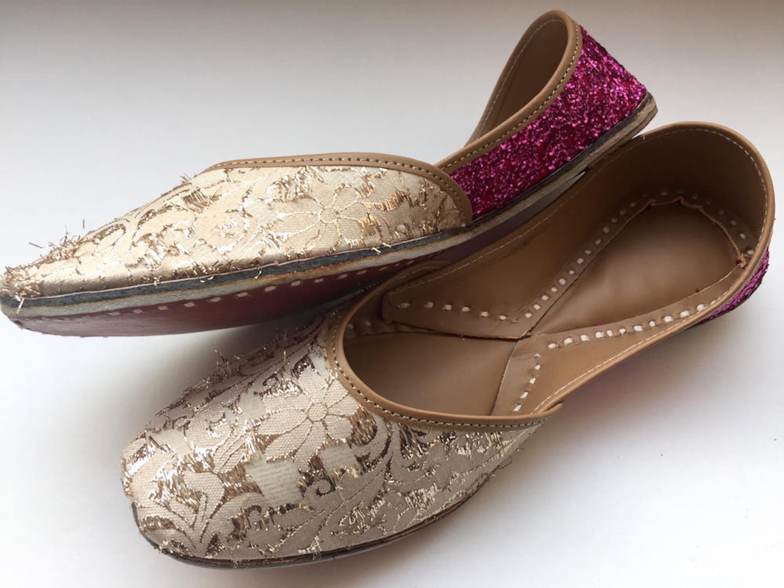 off white and pink shoes with gold and shimmer hints/women shoes/bridal ballet flats/sequins flats/wedding shoes