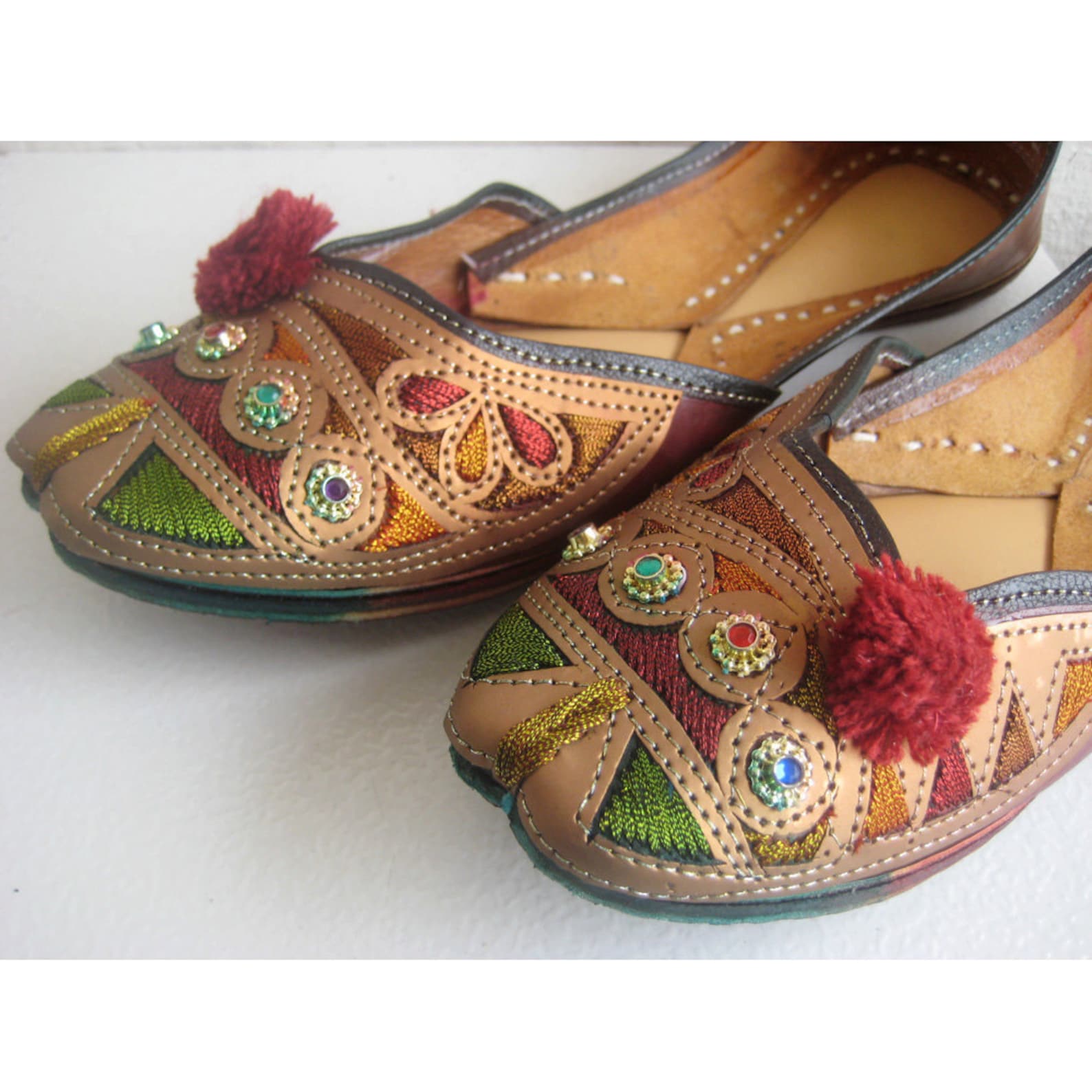 us size 9 - copper ballet flats/handmade indian designer women shoes or slippers/sequins shoes/maharaja style women jooties