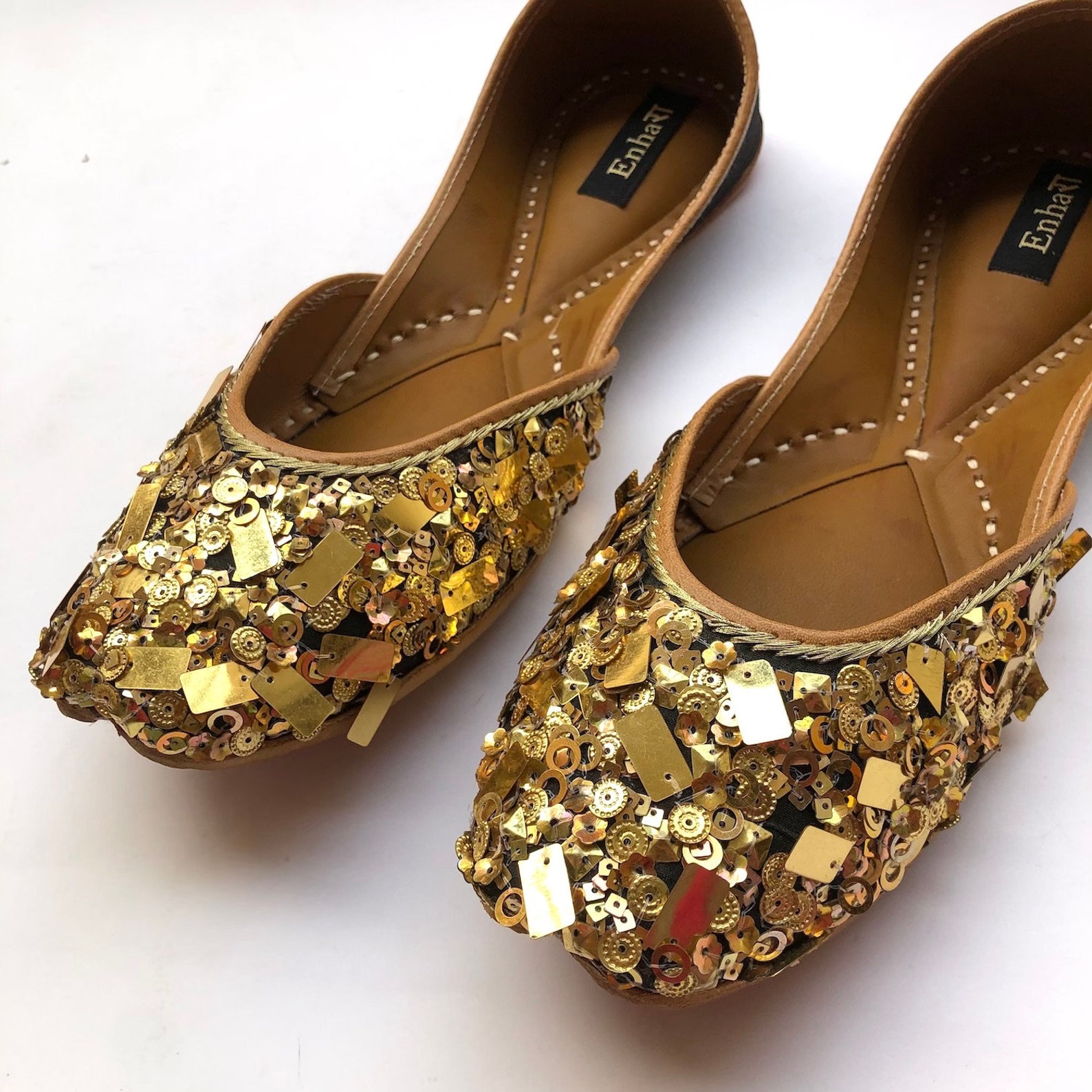 the gold rush - gold and black womens flat shoes, party shoes, women ballet flats, wedding shoes, handmade indian designer shoes