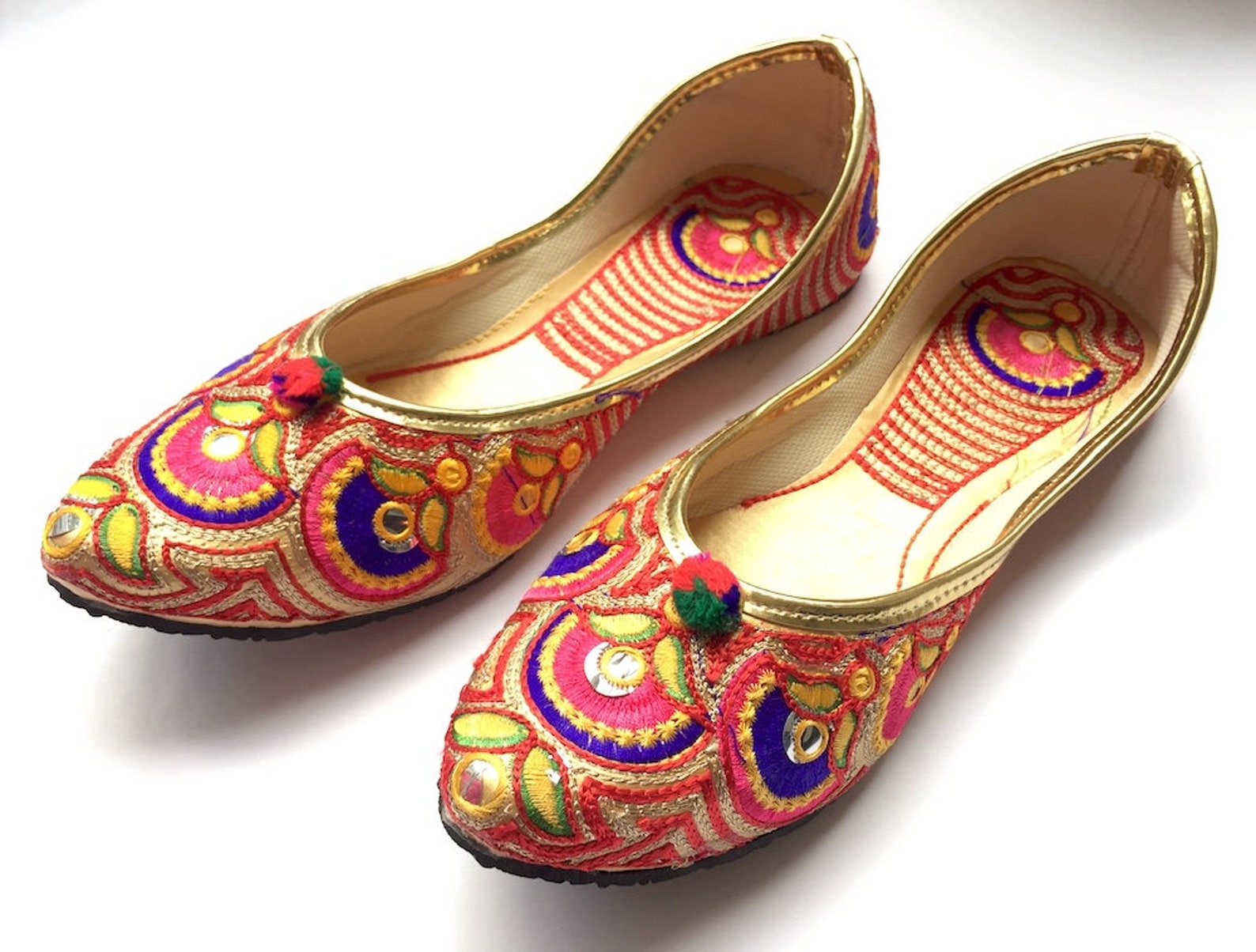 us size 8.5 - womens multi color paisley ballet flat shoes/boho shoes/slip on shoes/handmade indian designer women mojaris or ju