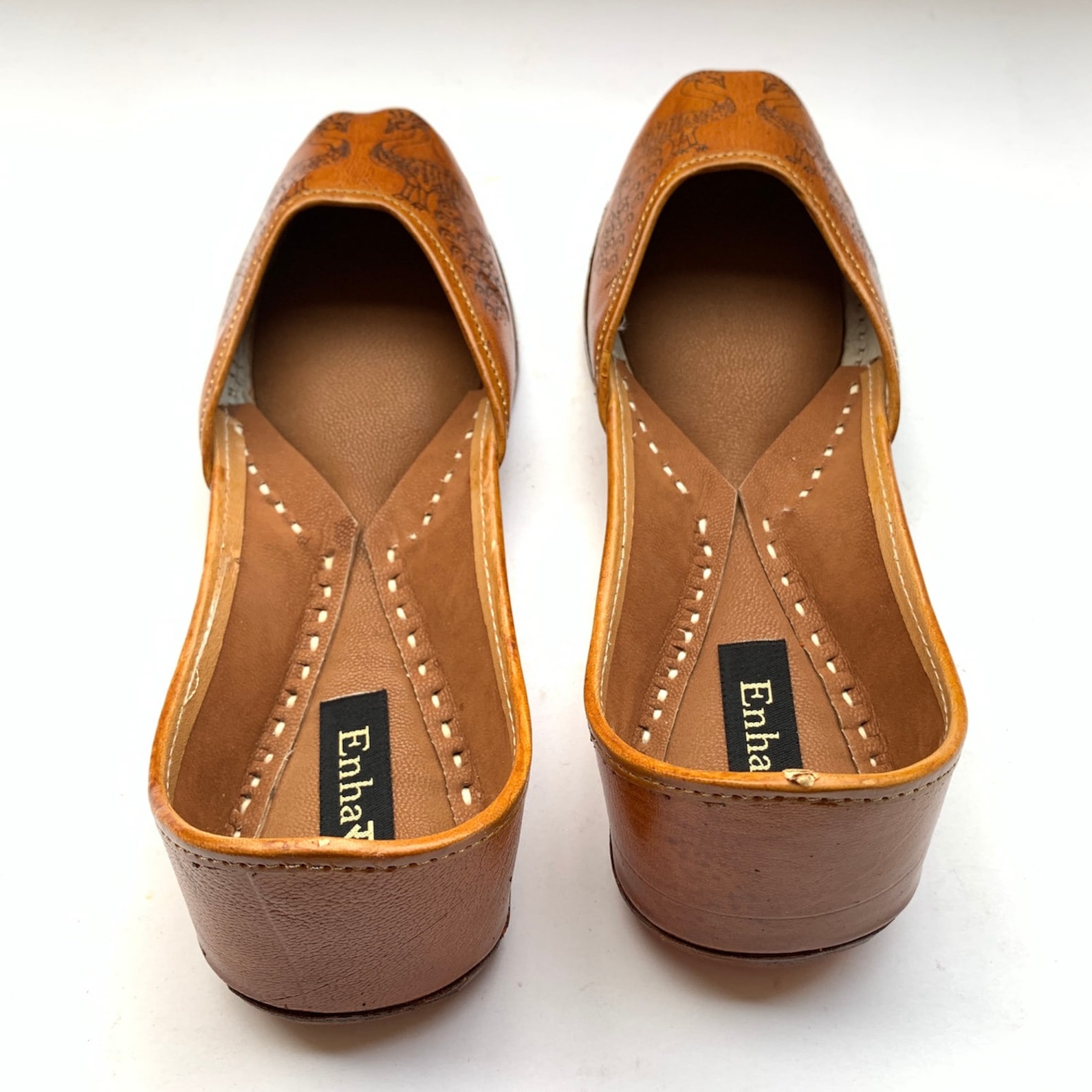 one of a kind peacock engraved womens tan brown leather ballet flat shoes, indian shoes, handmade designer shoes/juttis or mojar