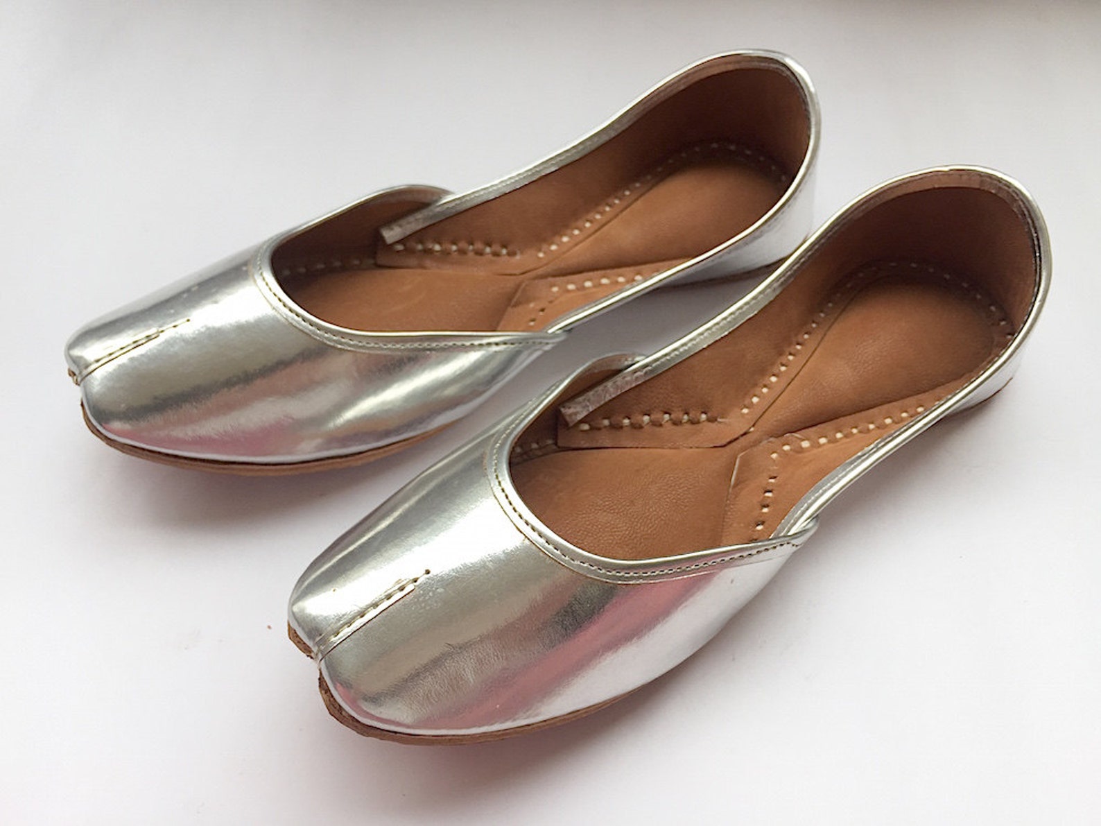 us 10 - chaandi ki parat - metallic silver leather ballet shoes for women, everyday wear - indian shoes from enhara/gift for her