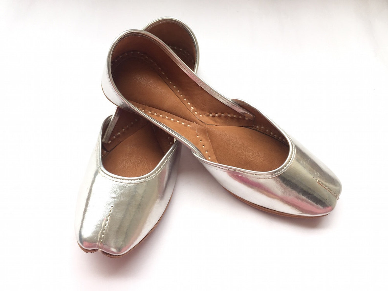 us 10 - chaandi ki parat - metallic silver leather ballet shoes for women, everyday wear - indian shoes from enhara/gift for her