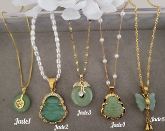 Gold Filled Mint Jade Necklace With Adjustable Chains.