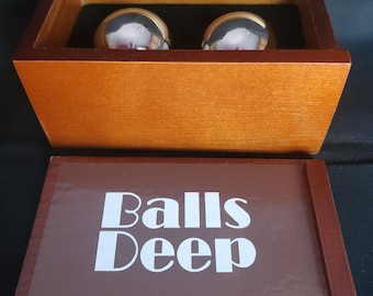 Two Whiskey Chilling Balls with Wood Gift Box! Personalization available!