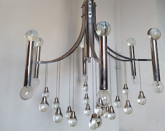 Pair of Sciolari Chandeliers 6 lights 1960s made in Italy,Midcentury Chrome Sciolari Chandelier, Murano Chandelier