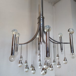 Pair of Sciolari Chandeliers 6 lights 1960s made in Italy,Midcentury Chrome Sciolari Chandelier, Murano Chandelier