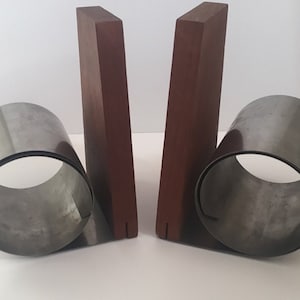 Pair of Teak and steel Bookends