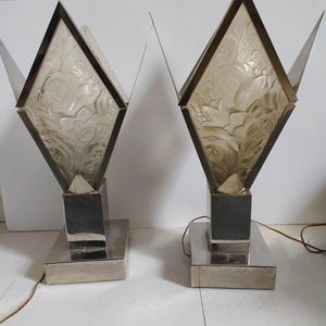 Pair of table Lamp Art Deco style, desk lamp, metal and glass
