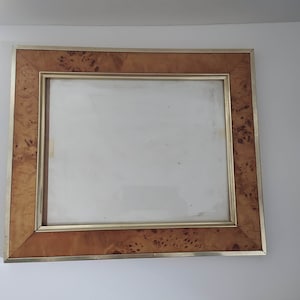 Large frame in golden aluminum and briar wood. Gabriella Crespi Style, made in Italy 1970s. Big frame burlwood and golden profile