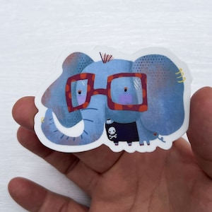 Adorable Elephant Sticker Art - great for phones, laptops, notebooks, guitars, gifts and more!  Cute and Quirky Aesthetic. Die Cut Sticker