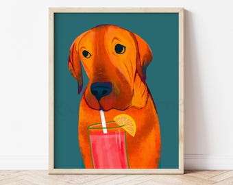 Whimsical Dog Art Print: Sit, Stay and Sip. Mastiff Lemonade
