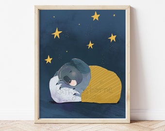 Cute Sleeping Koala Art Print: Whimsical Wall Art Gift for Nurseries and Kid Rooms - Home Decor