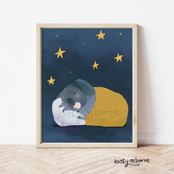 Sleeping Koala Art Print: Whimsical Nursery Wall Decor