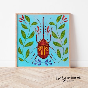 Whimsical Beetle Art Print: Colorful Insect Illustration, Nature Wall Decor