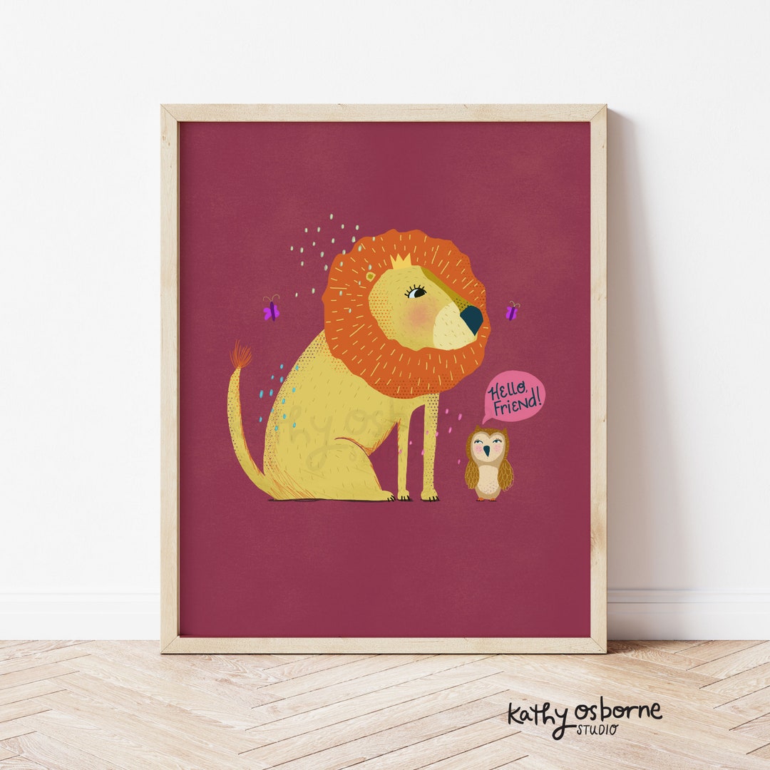 Picture Idea: Cute Art Print Lion And Owl Whimsical Wall Decor For