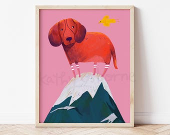 Whimsical Dog Art Print: Bavarian Mountain Dog with Socks