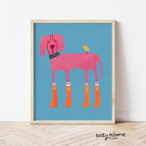 Cute Art Print: Pink Great Dane in Boots - Whimsical Dog Art Wall Decor Illustration  5x7 8x10