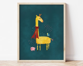 Cute Art Print: Giraffe and Pig Art  - Whimsical Wall Decor for Nurseries, Kid rooms and Gifts - quirky cute aesthetic art print