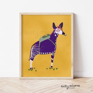 Cute Art Print: Okapi Illustration Art  - Quirky Whimsical Wall Decor for Nursery Art, Art for Kid rooms and Unique Gifts - quirky wall art