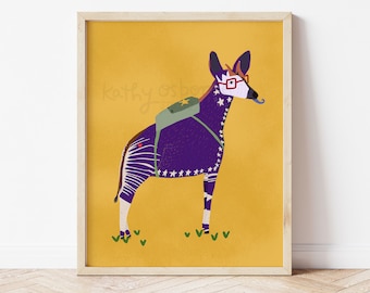 Okapi Art Print: Whimsical Nursery Wall Decor