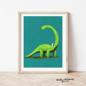 Cute Dinosaur & Mouse Art Print:  Perfect Gift for Nursery Wall Art - Kids Rooms- Quirky Whimsical Aesthetic