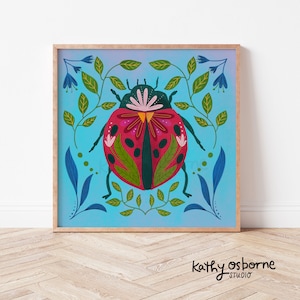 Ladybug Art Print: Whimsical Insect Wall Decor (8x8 10x10)