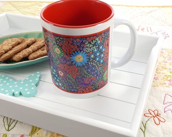 Christmas Floral Mug and Coaster Set, Red Interior, Sinead Mansell Design