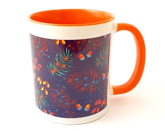 Autumnal Acorn Mug, Orange Handle, Sinead Mansell Design