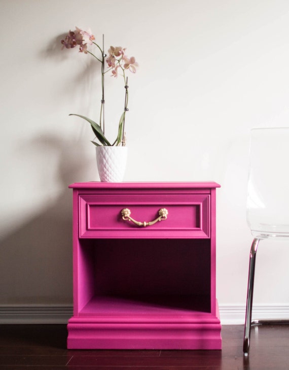 Items similar to Pink and gold nightstand side table, painted furniture