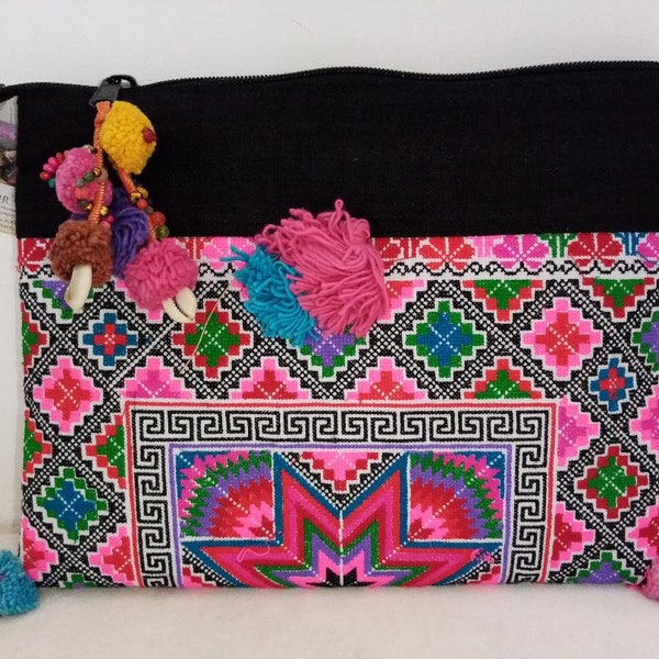 Embroidered Hmong Clutch Ipad Case Ethnic Thai Bag