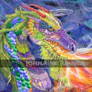 Fire Breathing Dragon Textile Art Giclée