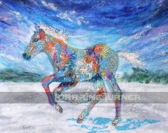 Foal Galloping in Snow Giclée