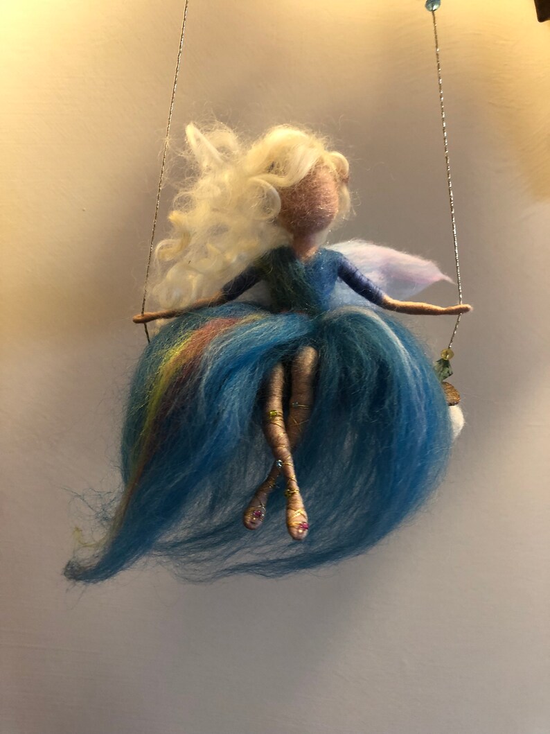 Needle felted Fairy Waldorf inspired Wool Fairy in blue dress Etsy