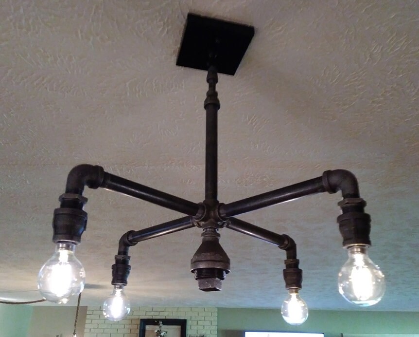 Black Pipe Industrial Chandelier 4 Light Etsy UK
