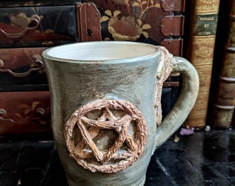 Handcrafted ceramic wicca wizard pentacle mug