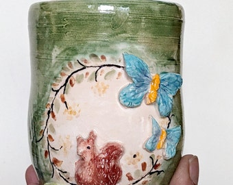 Mug forest animals squirrel butterflies