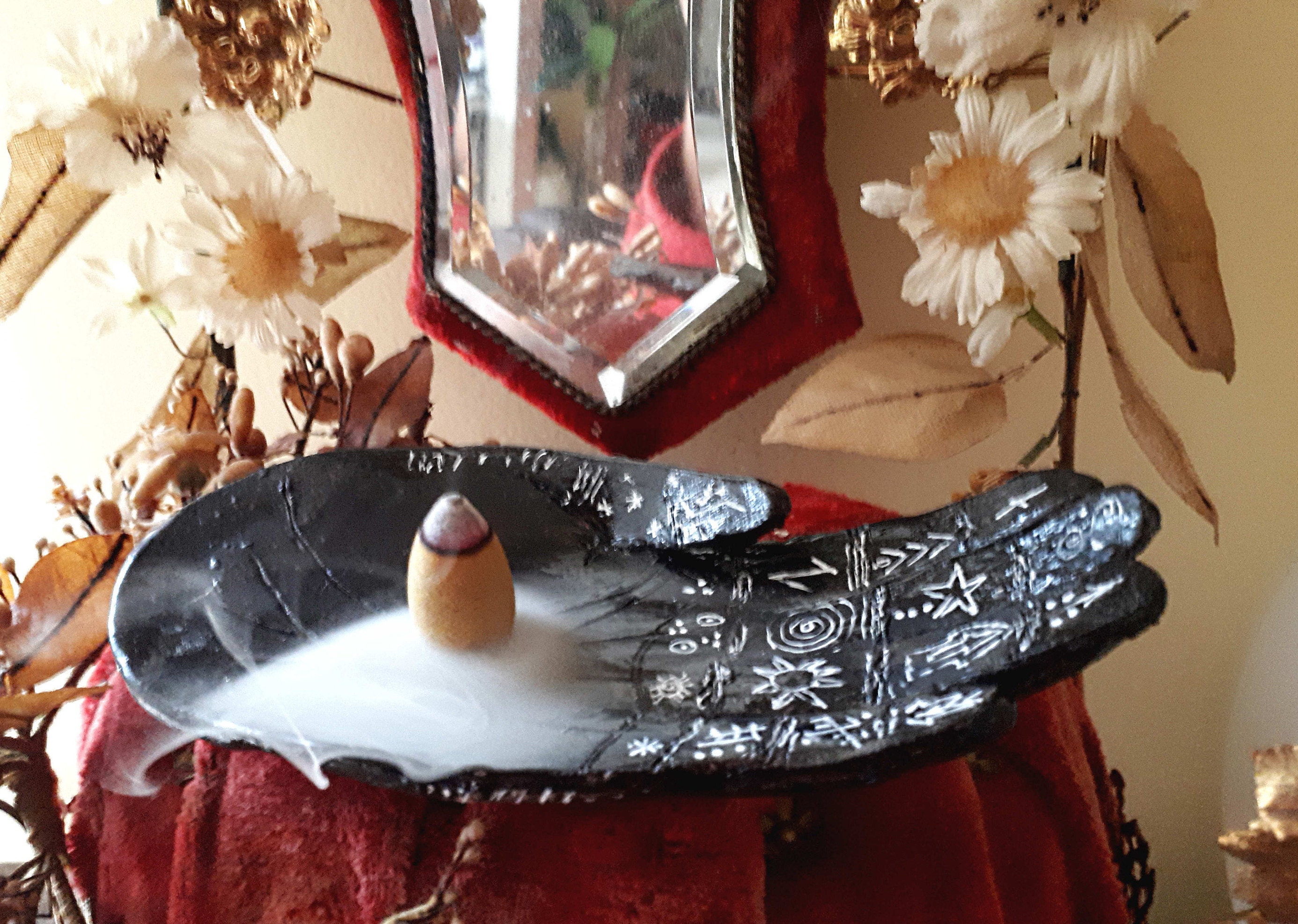 Main Chiromancie Céramique Artisanal Noir, , Pagan Runes Magique Wicca