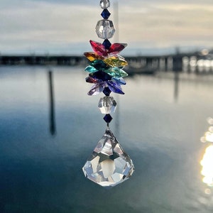 Crystal Suncatcher With Rainbow Colored High Quality AUSTRIAN CRYSTALS & DISCONTINUED Sparkly Crystal Pendant, Window Hanging Suncatcher
