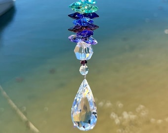 Atrapasueños de cristal con cristales austriacos de alta calidad y lágrima brillante, decoración para el hogar con colores del arco iris