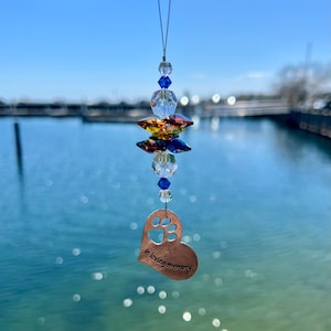 Pet Sympathy Suncatcher, Pet Cat Dog Death Loss, High Quality Rainbow Colored AUSTRIAN CRYSTALS, Pewter Paw Print Ornament Crystal  Charm