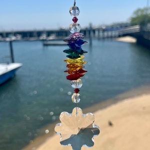 Rainbow Crystal Suncatcher With Rainbow Colored AUSTRIAN CRYSTALS, Crystal Flower Shaped Pendant, Window Hanging Rainbow Making Suncatcher